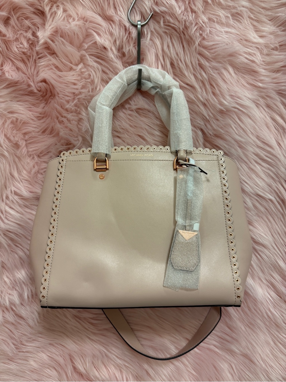 Michael Kors Blush Leather Satchel with Scallop Trim